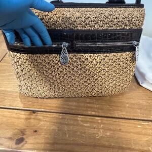 BRIGHTON Straw Organizer Messenger Multi Compartments Hobo Leather Crossbody Bag